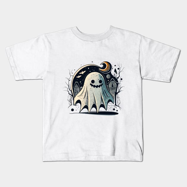 cute smiling ghost Kids T-Shirt by Maverick Media